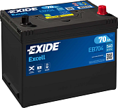 70Ah R+ Exide Excell 12V 540 А (ДШВ: 260*173*220мм), корпус: Asia, клеммы: конуc