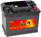 58Ah R+ Runner 12V 500 А (ДШВ: 241*175*175мм), корпус: Euro, клеммы: конуc