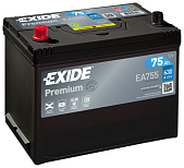 75Ah L+ Exide Premium 12V 630 А (ДШВ: 270*173*222мм), корпус: Asia, клеммы: конуc