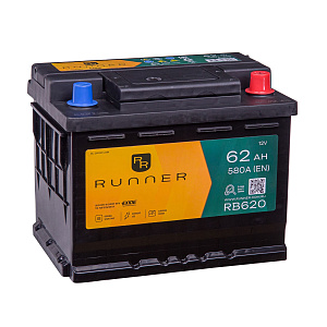62Ah R+ Runner 12V 580 А (ДШВ: 242*175*190мм), корпус: Euro, клеммы: конуc