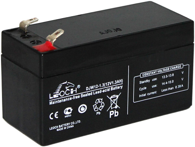 1,3Ah R+ Leoch 12V  А (ДШВ: 97*43*52мм), корпус: Euro, клеммы: FASTON (зажим) 4,8 мм