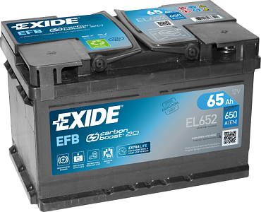 65Ah R+ Exide EFB 12V 650 А (ДШВ: 278*175*175мм), корпус: Euro, клеммы: конуc