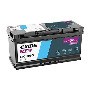 106Ah R+ Exide AGM 12V 950 А (ДШВ: 392*175*190мм), корпус: Euro, клеммы: конуc