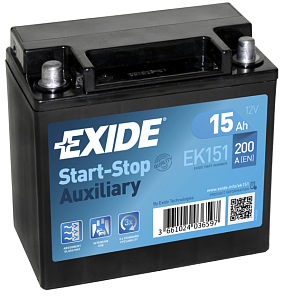 15Ah L+ Exide Start&Stop Auxiliary 12V 200 А (ДШВ: 150*90*145мм), корпус: Euro, клеммы: конуc