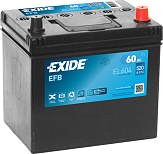 60Ah R+ Exide EFB 12V 520 А (ДШВ: 230*173*220мм), корпус: Asia(б/б), клеммы: конуc