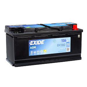 106Ah R+ Exide AGM 12V 950 А (ДШВ: 392*175*190мм), корпус: Euro, клеммы: конуc