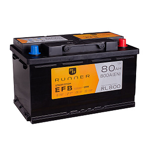 80Ah R+ Runner EFB 12V 800 А (ДШВ: 315*175*190мм), корпус: Euro, клеммы: конуc