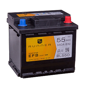 55Ah R+ Runner EFB 12V 550 А (ДШВ: 207*175*190мм), корпус: Euro, клеммы: конуc